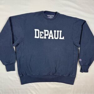 Vtg Champion Reverse Weave DePaul Mens Crewneck Sweatshirt Large Y2K Navy B9
